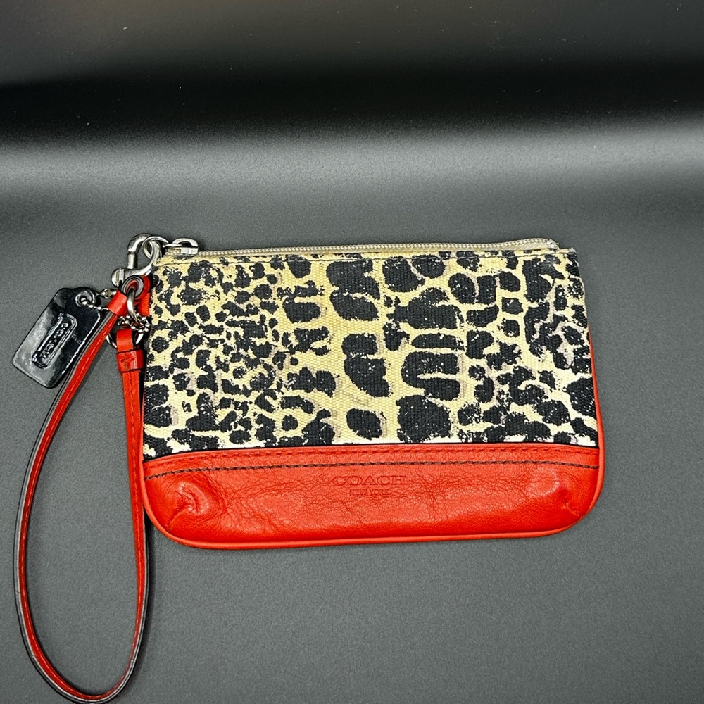 Coach Cheetah Print Wristlet with Red Leather Trim - Picture 6 of 8